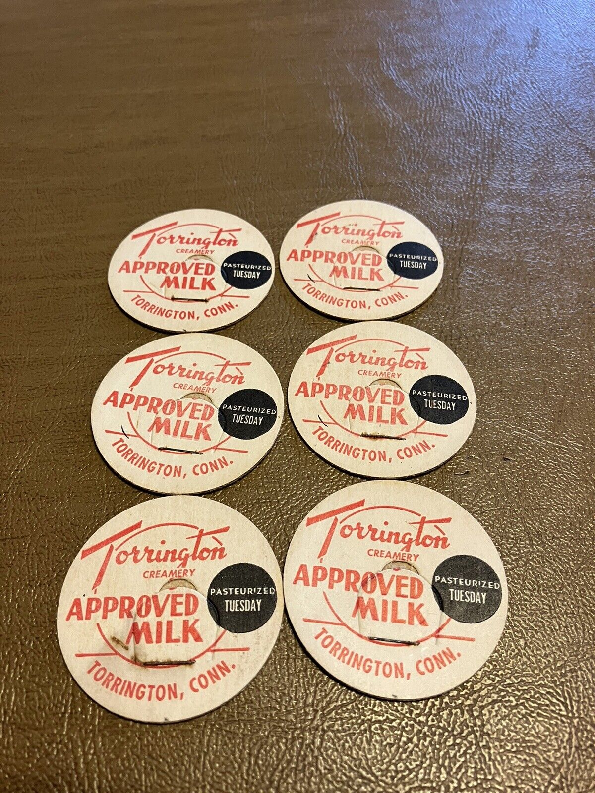 Lot of 6 Torrington Creamery Torrington,Conn. Milk Caps