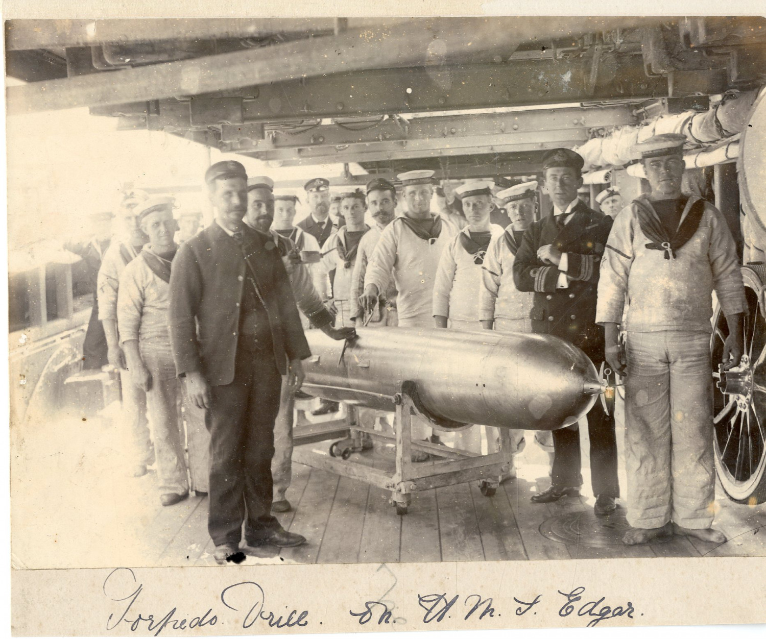 Asia, HMS Edgar, Vintage Albumen Print Torpedo 13x18 Cir Citrate Print