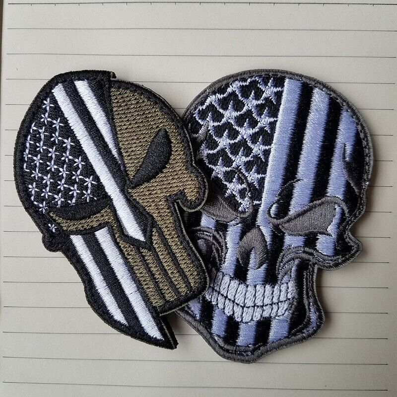 2PCS THE UNITED STATES SKULL US USA AMERICAN FLAG HOOK PATCH BADGE OLIVE GREEN