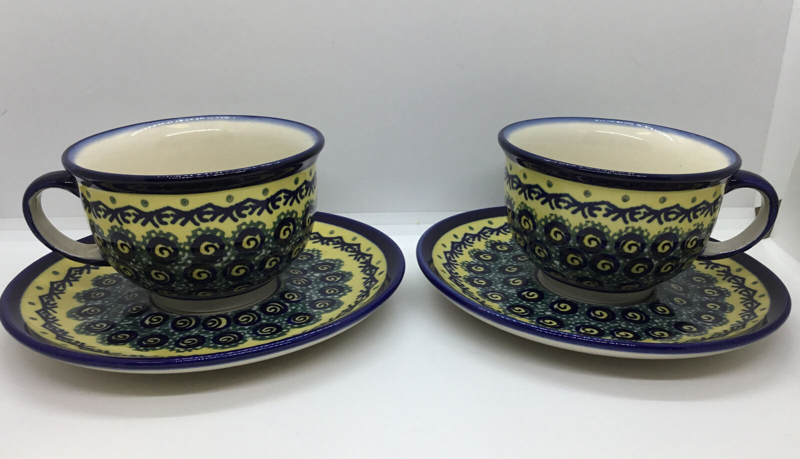 Vintage Bolslaweic Hand painted Polish Pottery Cup And Saucer Pair