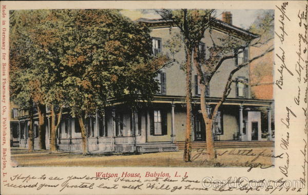 1906 Babylon,NY Watson House Suffolk County New York Antique Postcard 1c stamp