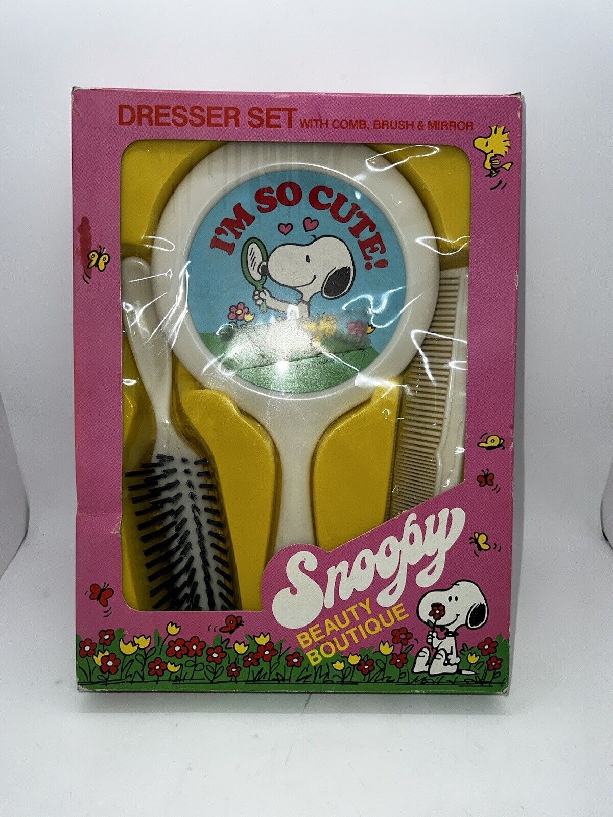 SNOOPY BEAUTY BOUTIQUE  DRESSER SET  C. 1970\'S  DETERMINED PRODUCTS  PEANUTS