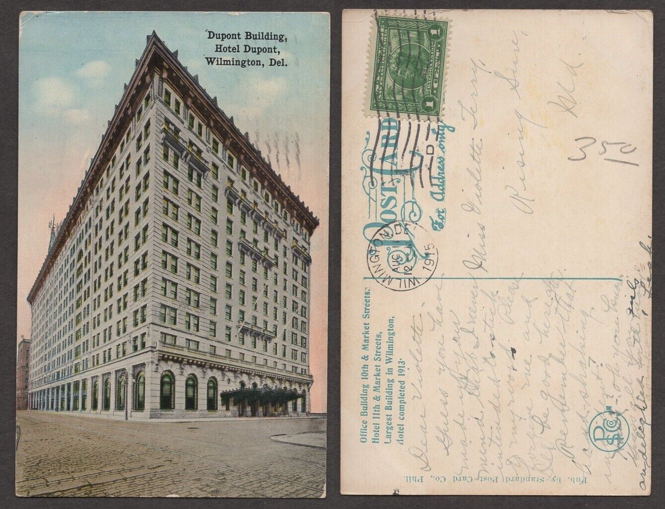 1915 Delaware Postcard – Wilmington – Hotel Dupont