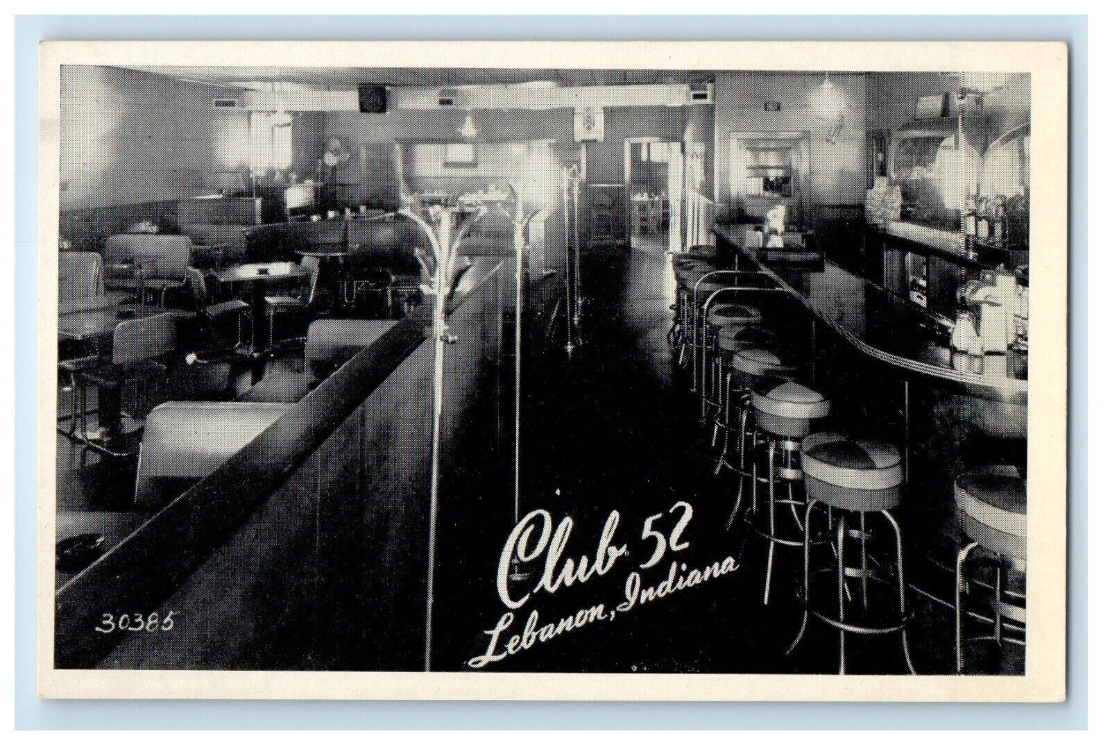 c1930\'s Club 52 Dining Room Interior Lebanon Indiana IN Antique Postcard
