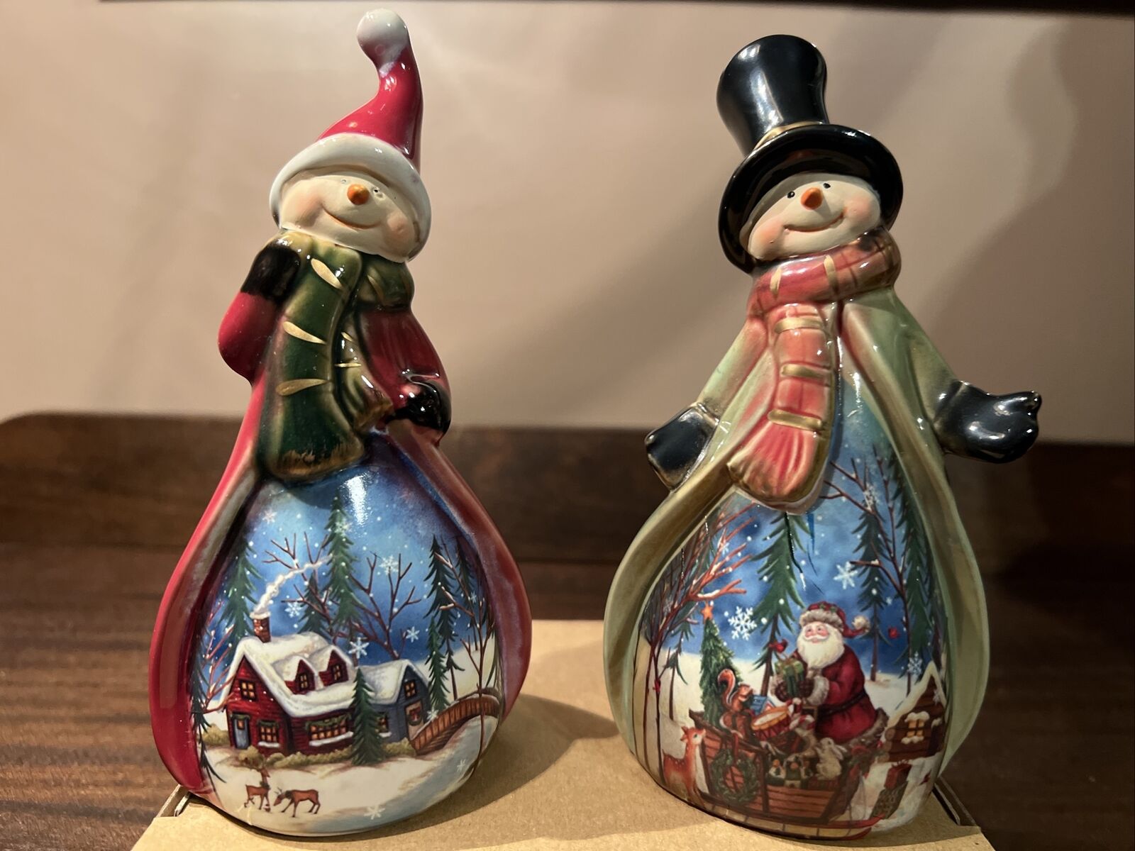 Snowmen Set of Two Ceramic Kirkland's Tis the Season Holiday Collection.