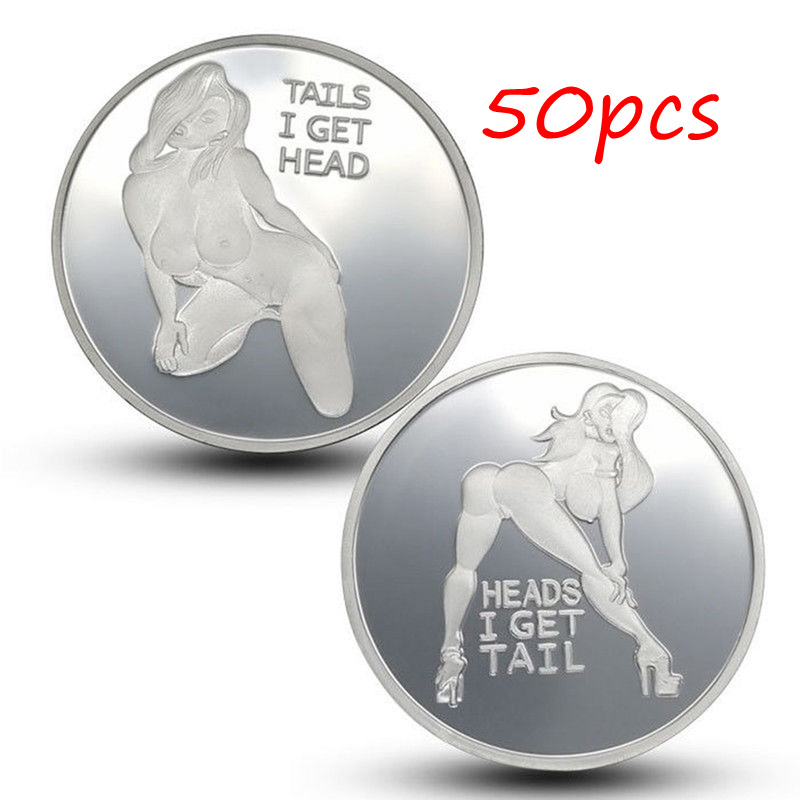 50pc Sexy girl Adult Gifts Silver Plate Sexy Coins Lucky Gifts Tails I get Head