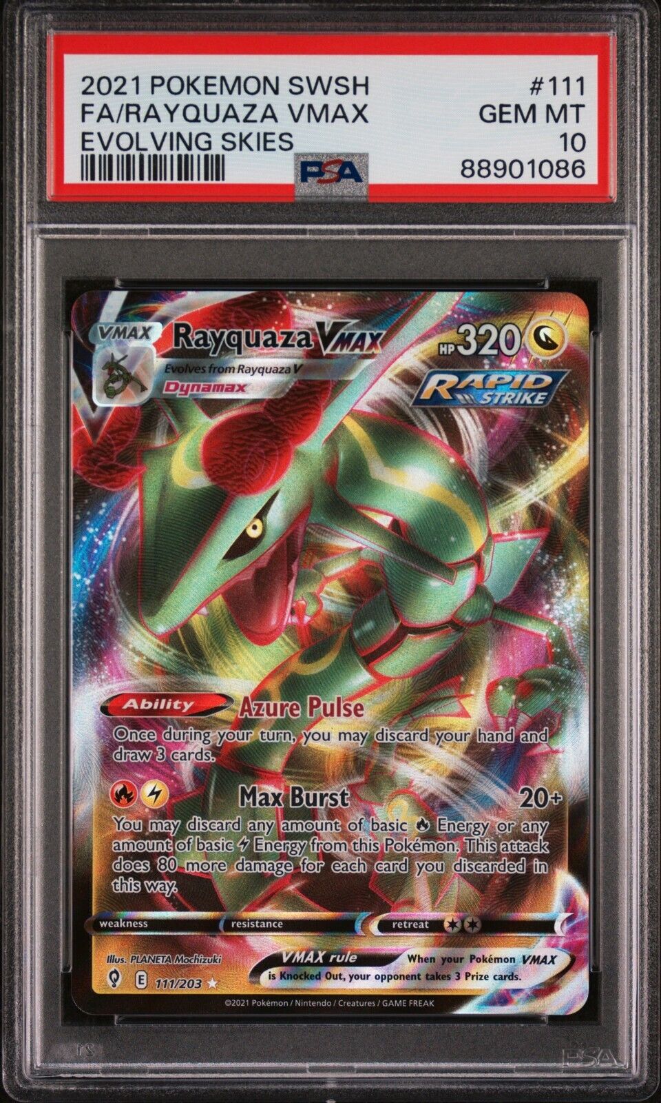 PSA 10 Rayquaza VMAX Full Art 2021 Pokemon Card 111/203 Evolving Skies