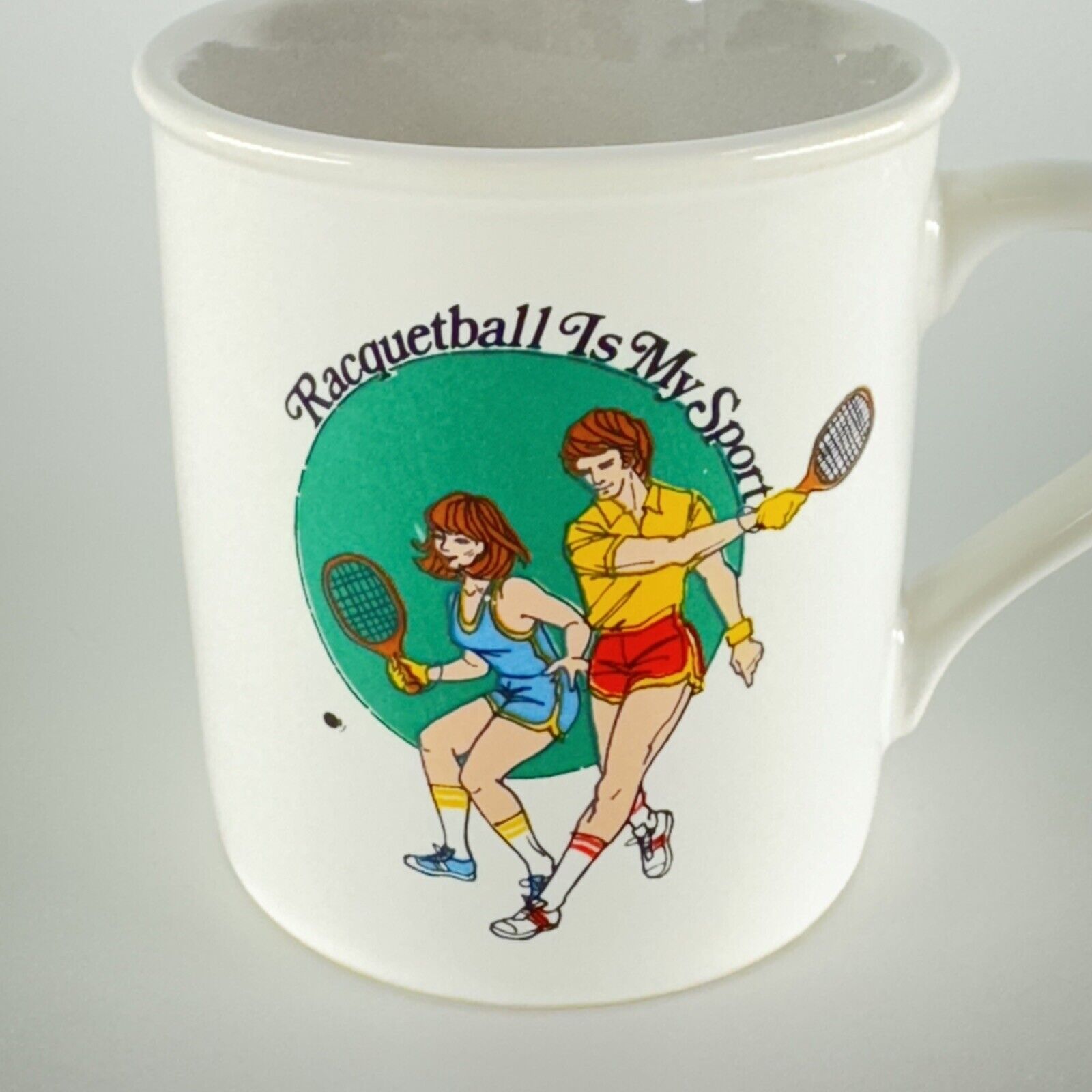 VTG 70\'s Coffee Cup Racquetball Is My Sport Funny Cup RARE Cartoon Retro