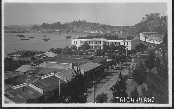 TALCAHUANO CHILE RPPC BEV Waterfront and Panoramic Town View