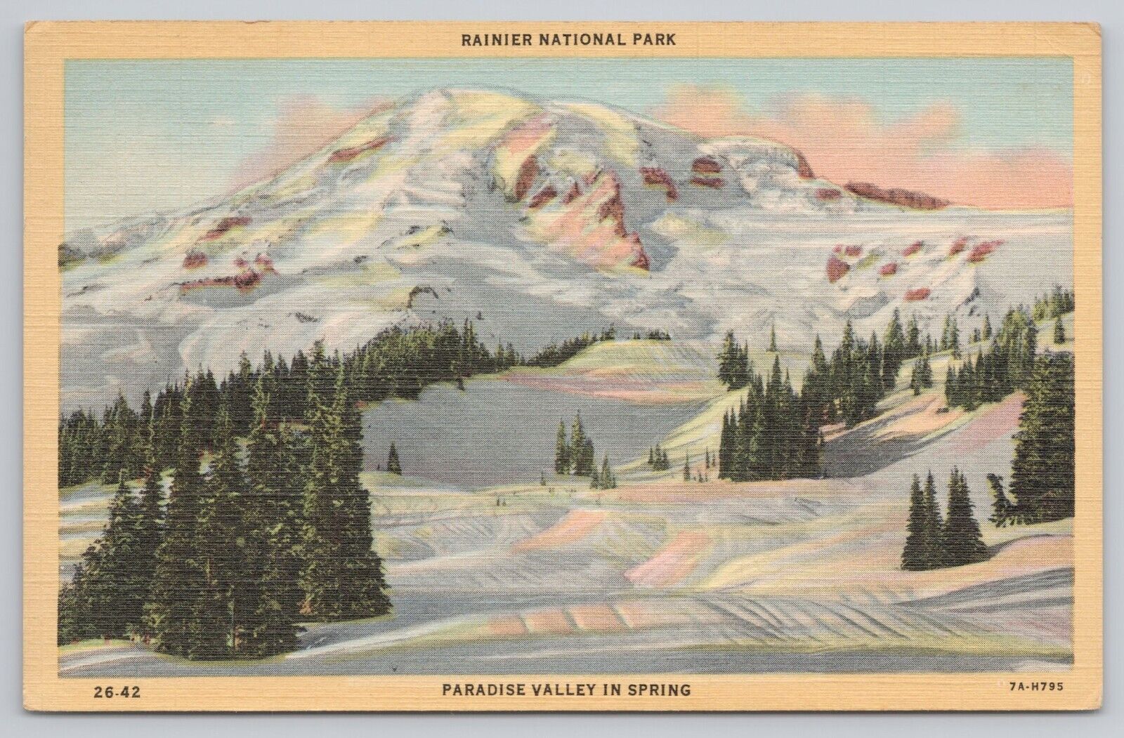Postcard Paradise Valley in Spring, Rainier National Park Vintage 1949