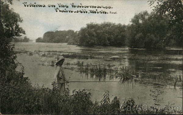 Plainwell,MI Fishing on the Kalamazoo River Allegan County Michigan Postcard