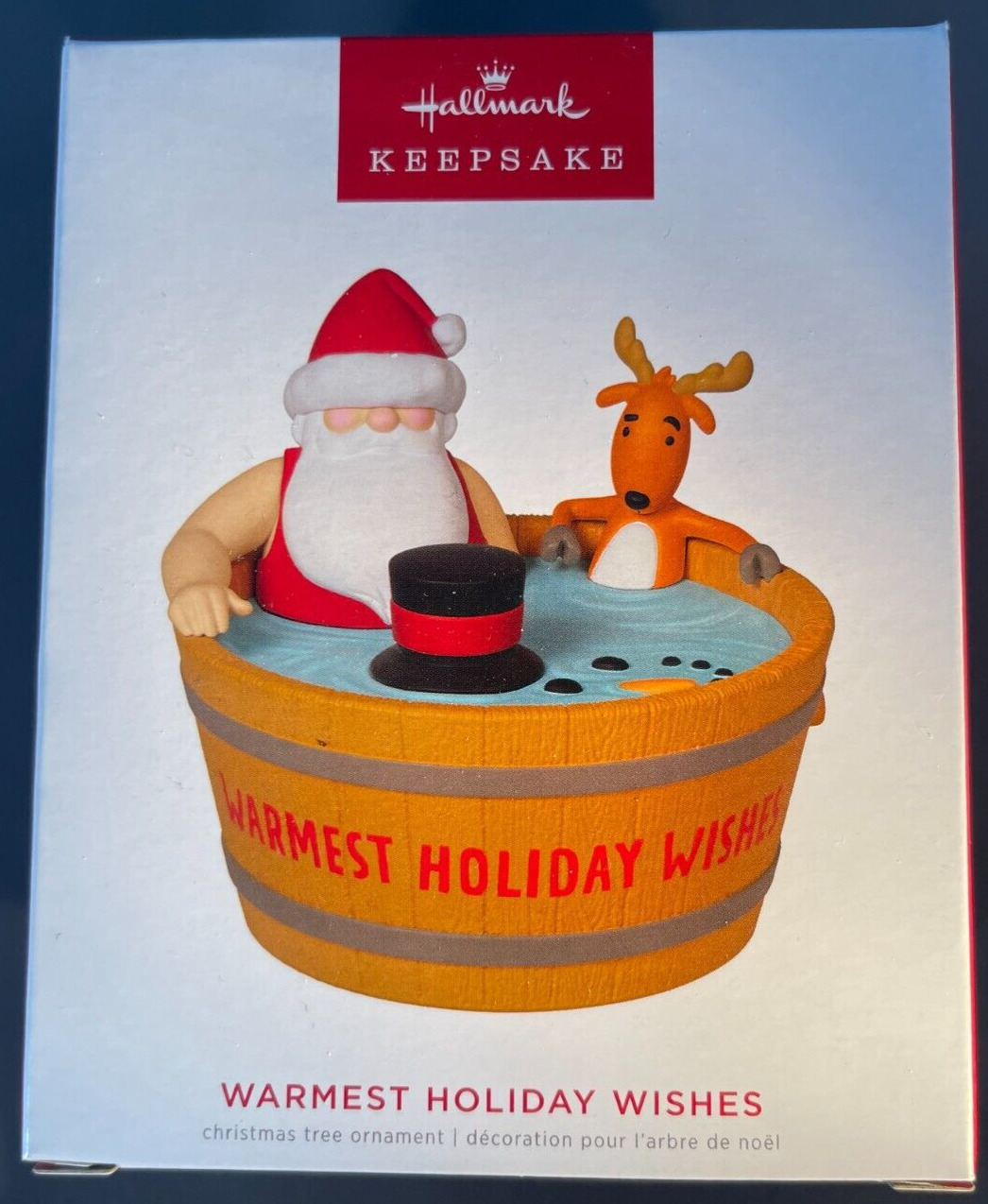 2022 Hallmark  Warmest Holiday Wishes Santa Reindeer Hot Tub Music Ornament NEW