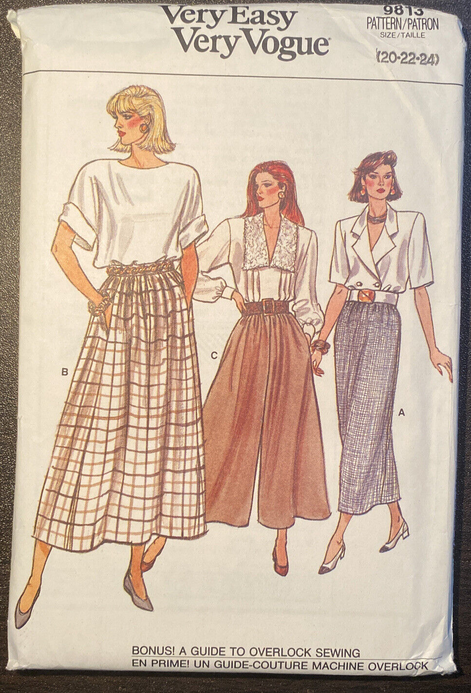 Vogue 9813 Vintage Very Easy Sewing Pattern Skirt & Culottes 20 22 24 Uncut 1987