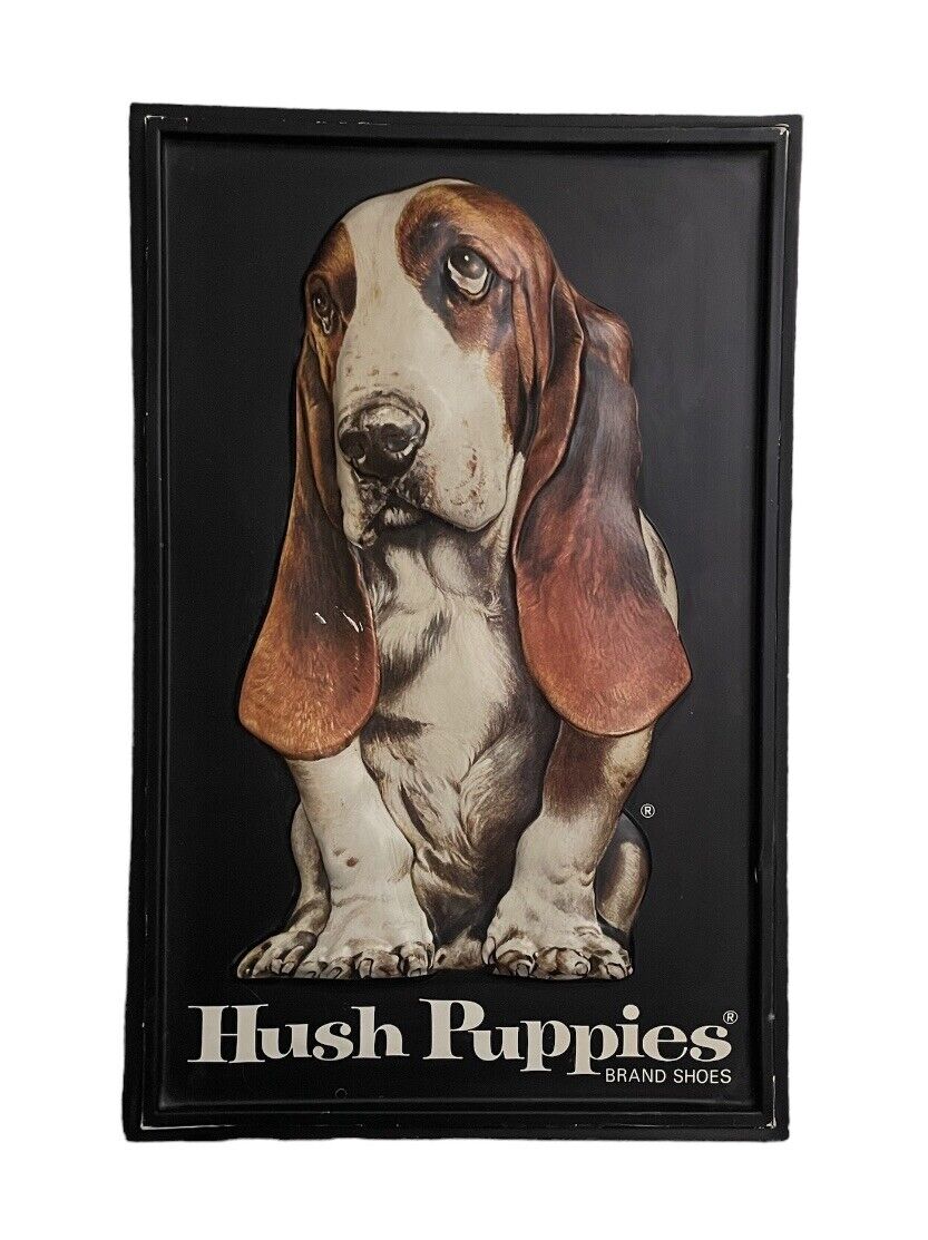 Vintage 1970s Hush Puppies Brand Shoes Store Sign Display Standee 16” X 10.5”
