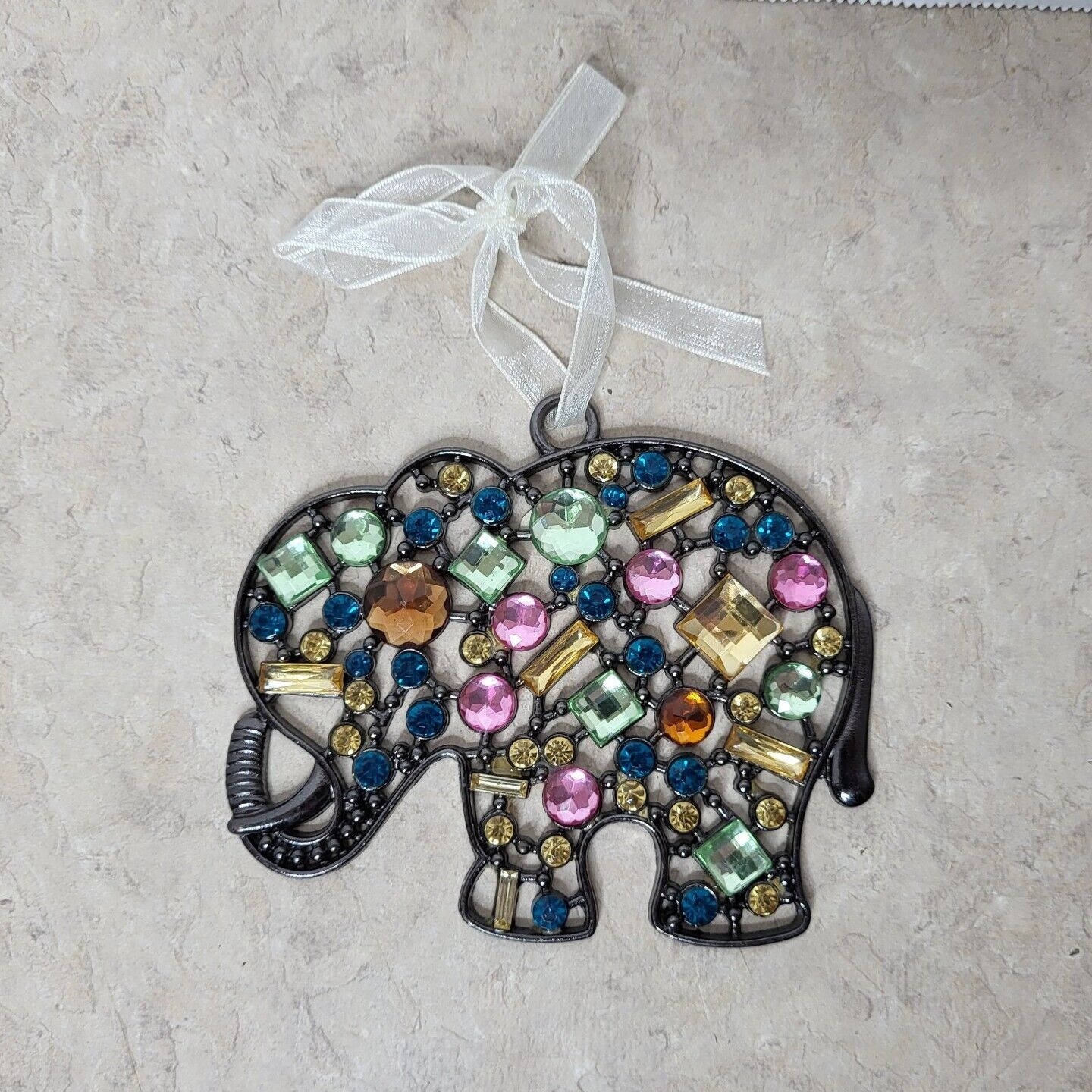 Kirkland’s Jeweled Metal Elephant Christmas Ornament with Ribbon For Hanging