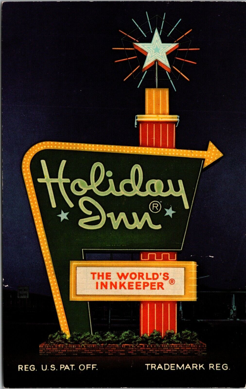 Postcard KY Holiday Inn Lexington West The World\'s Innkeeper Classic Sign Night