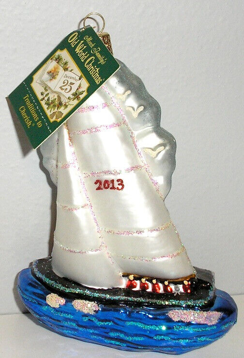 2013 OLD WORLD CHRISTMAS - RACING SAILBOAT - BLOWN GLASS ORNAMENT - NEW W/TAG
