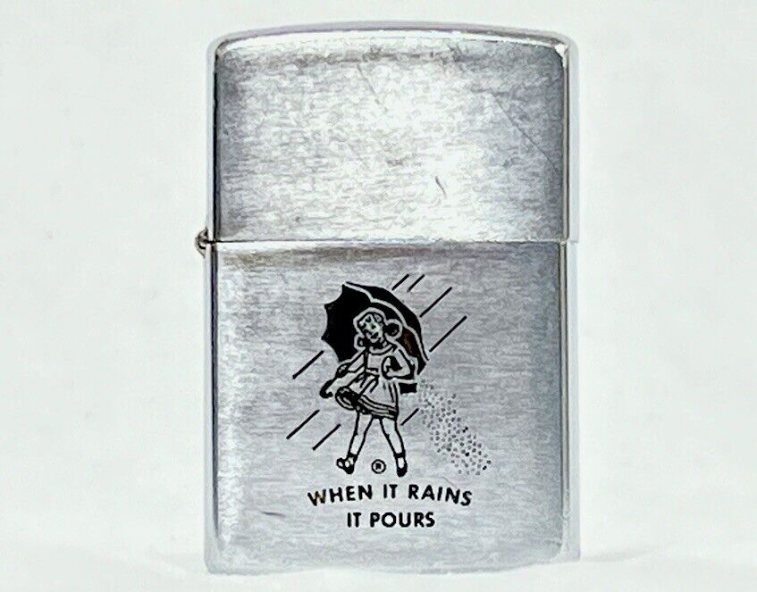 Vintage Morton Salt Zippo Lighter - Umbrella Girl When It Rains It Pours
