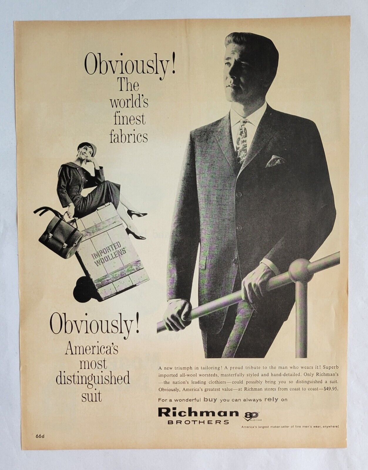 1950s Richman Brothers Woolen Suits Print Ad 10 x 13\