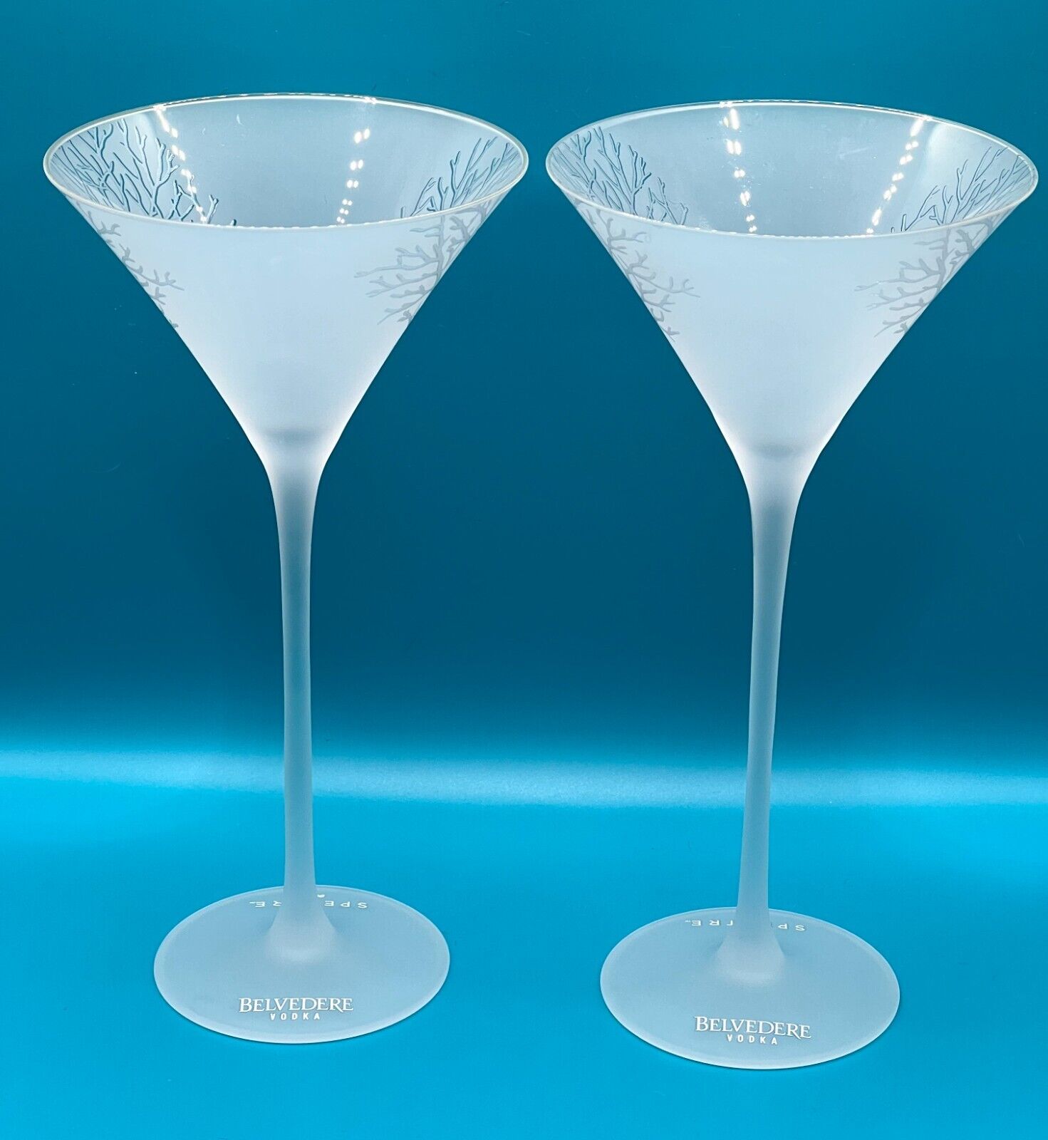 Set of 2 Belvedere Vodka x Spectre 007 James Bond Frosted Martini Glasses 9 in