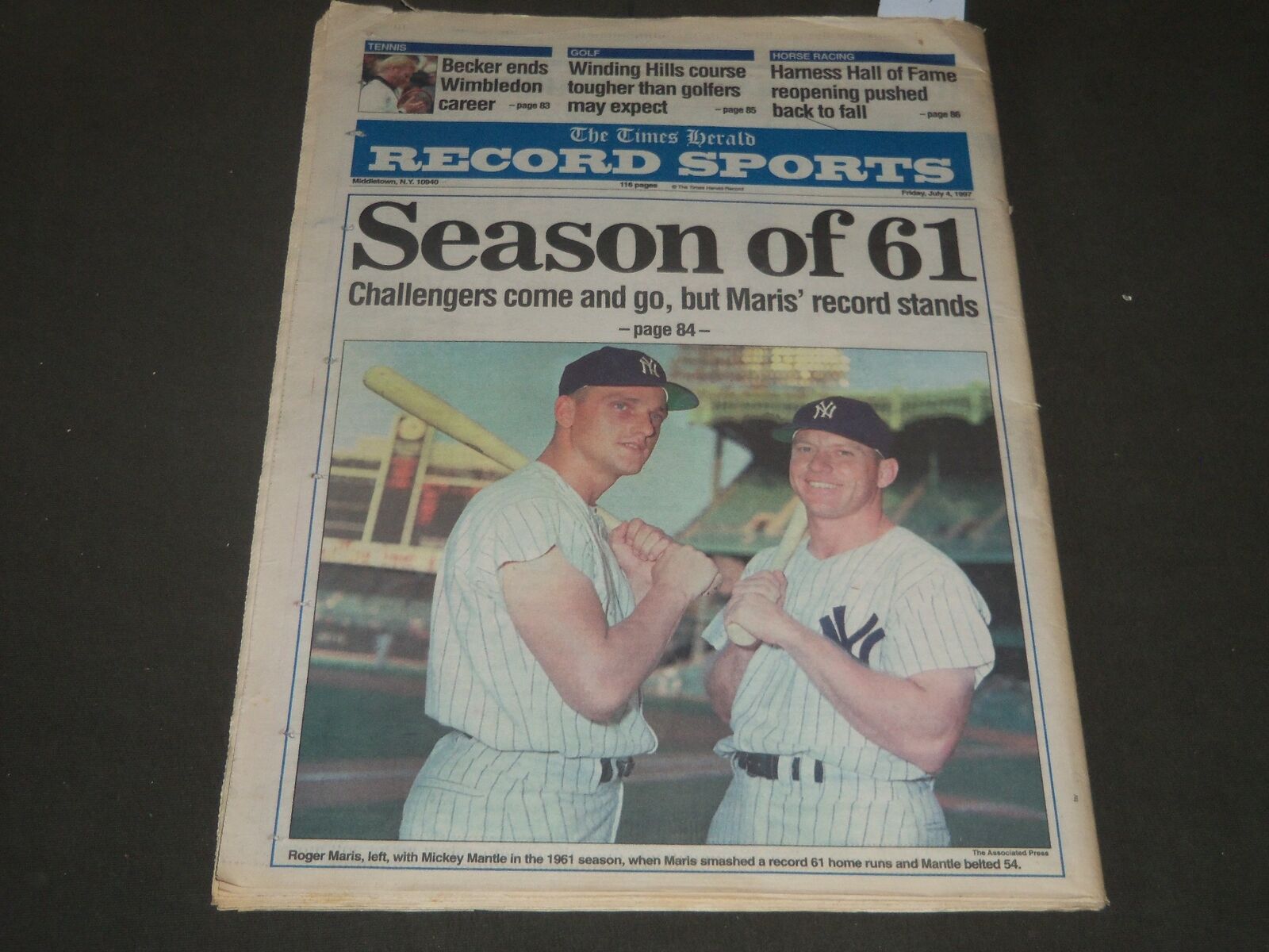 1997 JULY 4 TIMES HERALD RECORD NEWSPAPER - SEASON OF 61 - MANTLE - NP 2531
