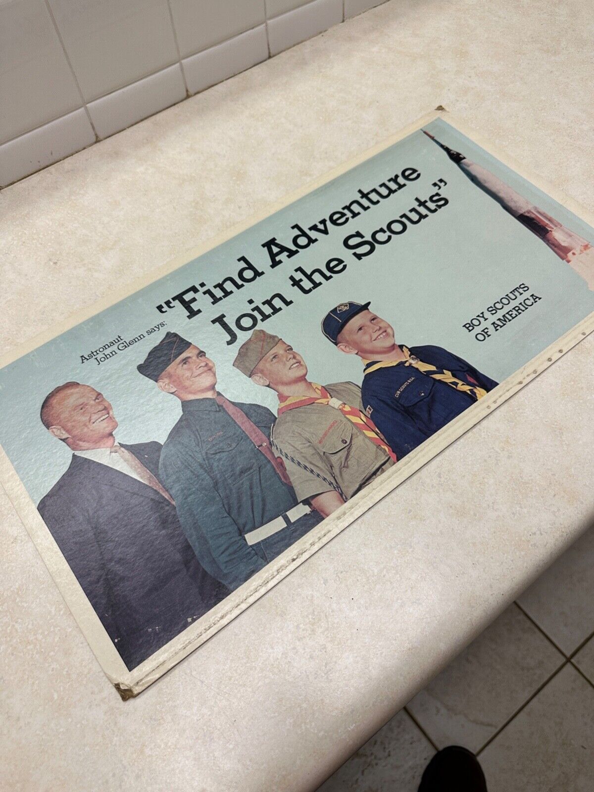 1960's John Glenn Boy Scout Cardboard Poster / Sign