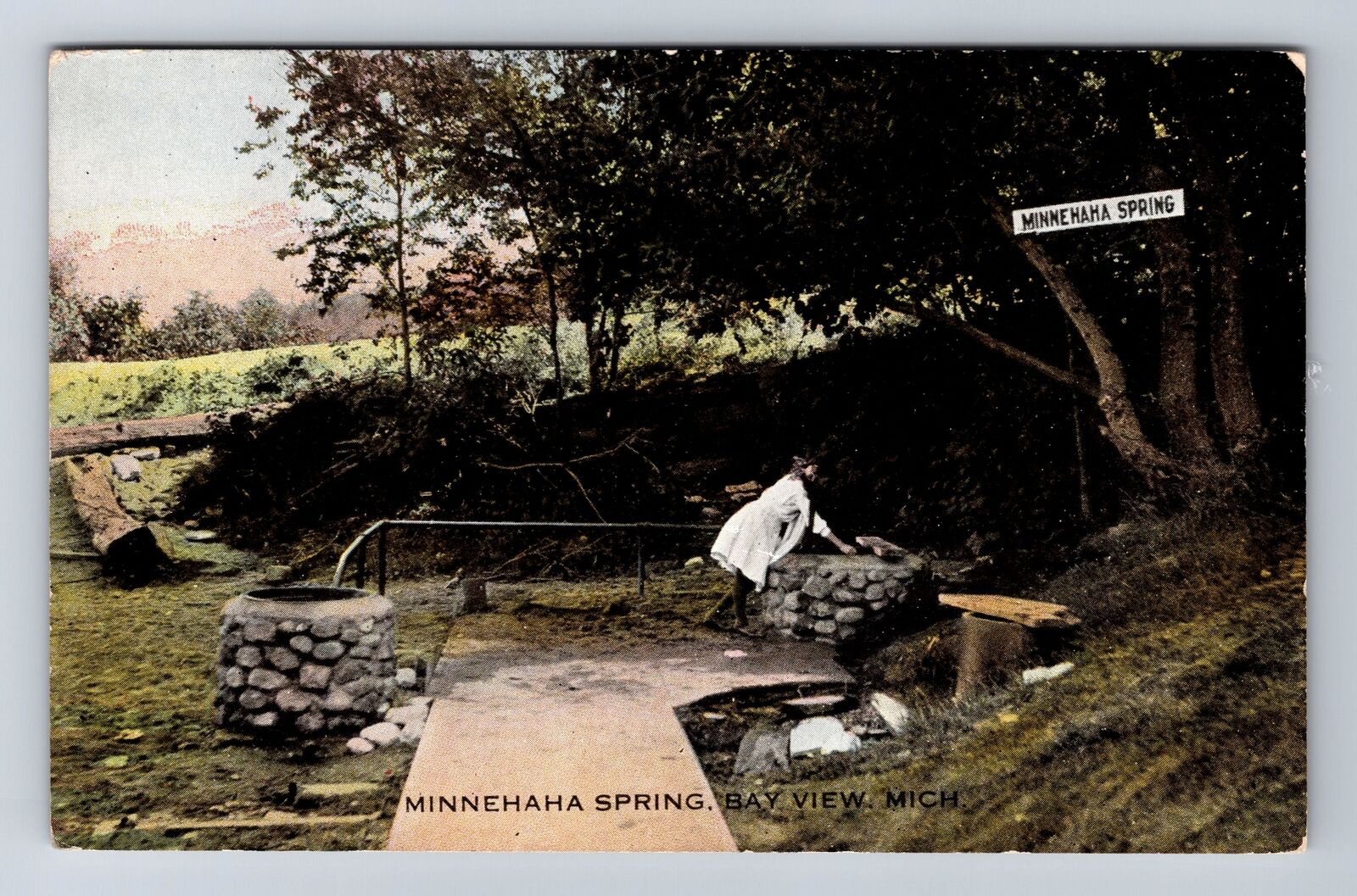 Bay View MI-Michigan, Minnehaha Spring Antique, Souvenir Vintage Postcard