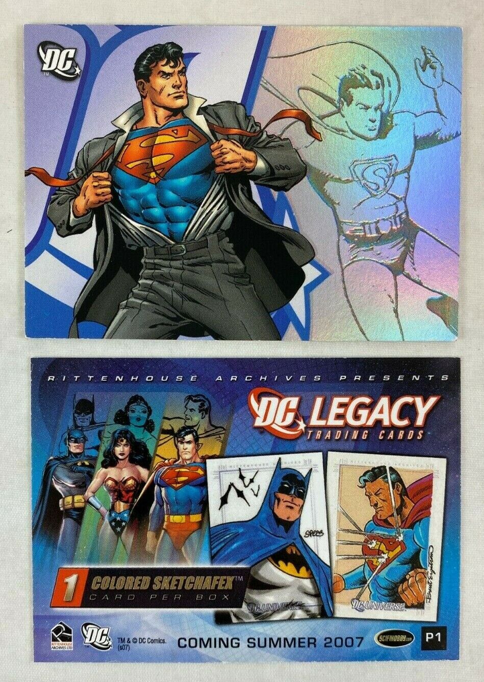 CHEAP PROMO CARD: DC LEGACY (Rittenhouse 2007) #P1 SUPERMAN w/ FOIL