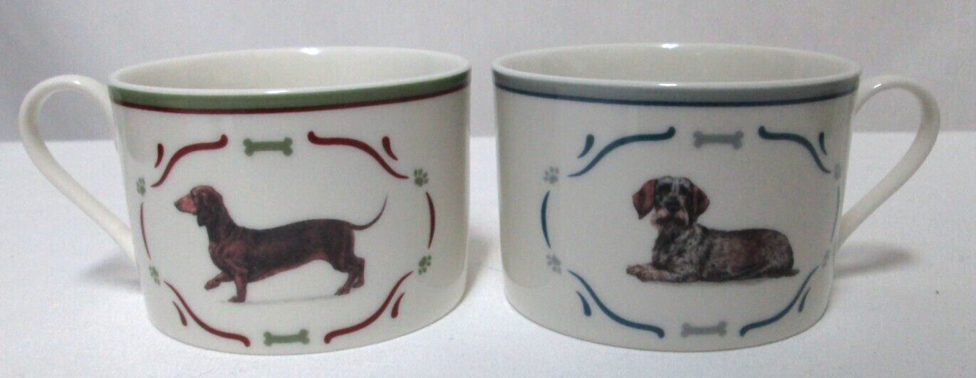 Danbury Mint short and long hair Dachshund Mug Cup Set 2 dogs puppies Bone China