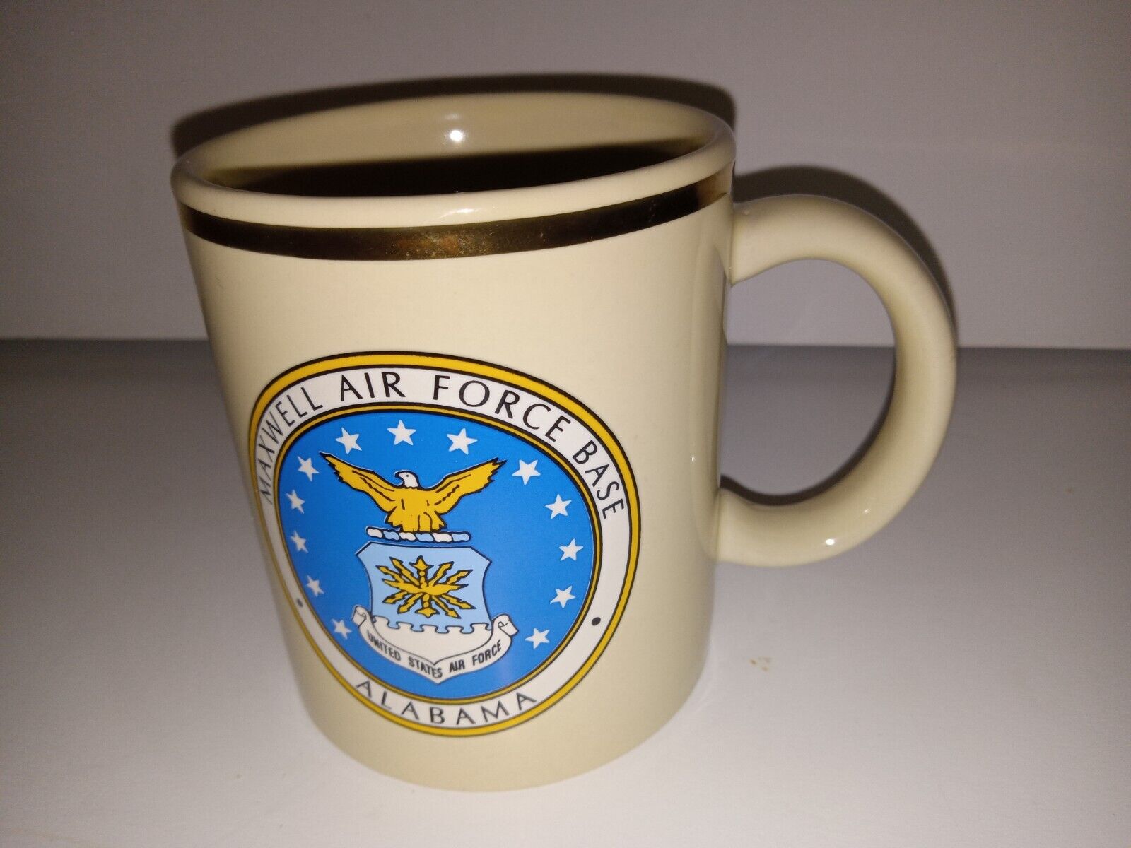 Vintage Maxwell Air Force Base Alabama Coffee Mug Gold Trim Cup