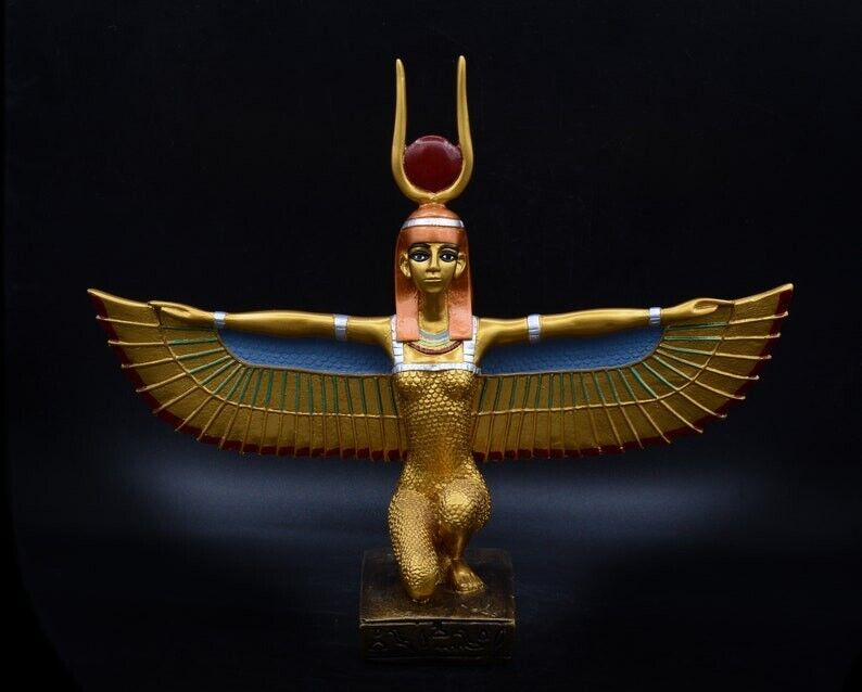 UNIQUE ANCIENT EGYPTIAN STATUE Goddess Isis Open Winged Stone Handmade