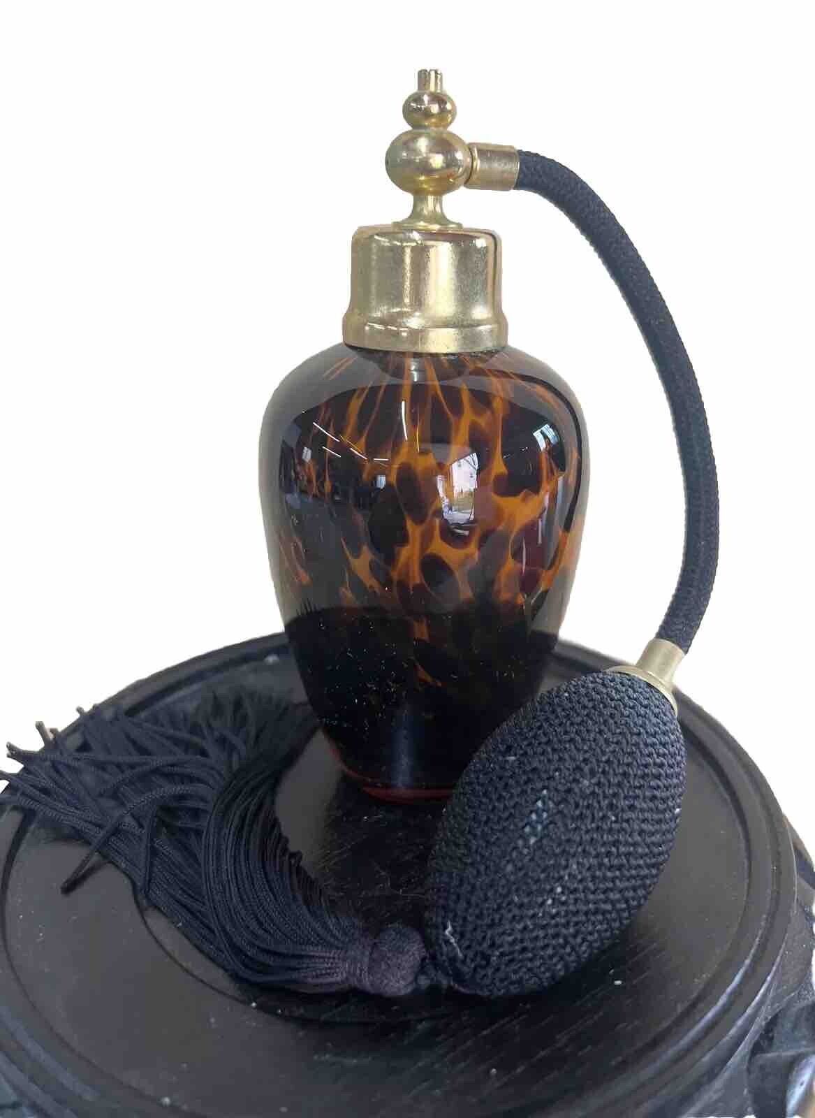 Vintage Leopard Print & Brass Perfume Atomizer Black Bulb