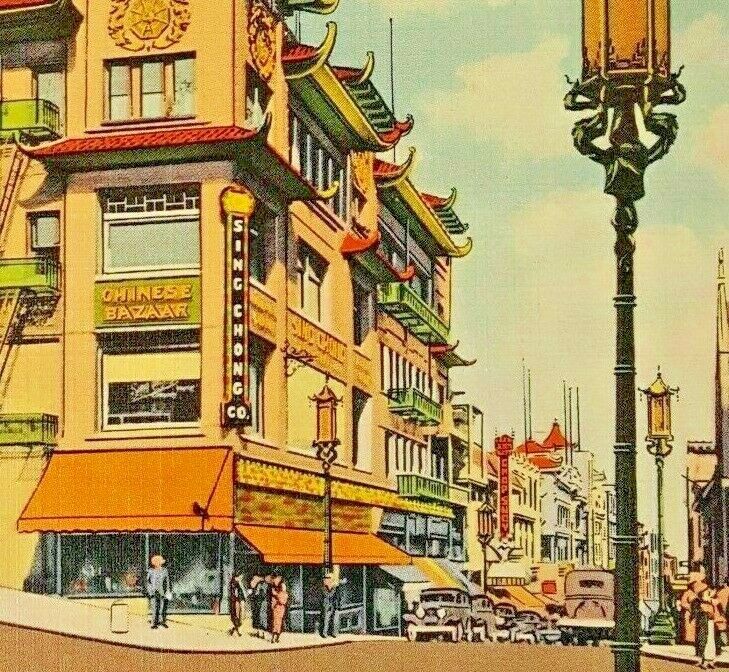 Vintage San Francisco Ca. Postcard Chinatown Business District Linen Post Card
