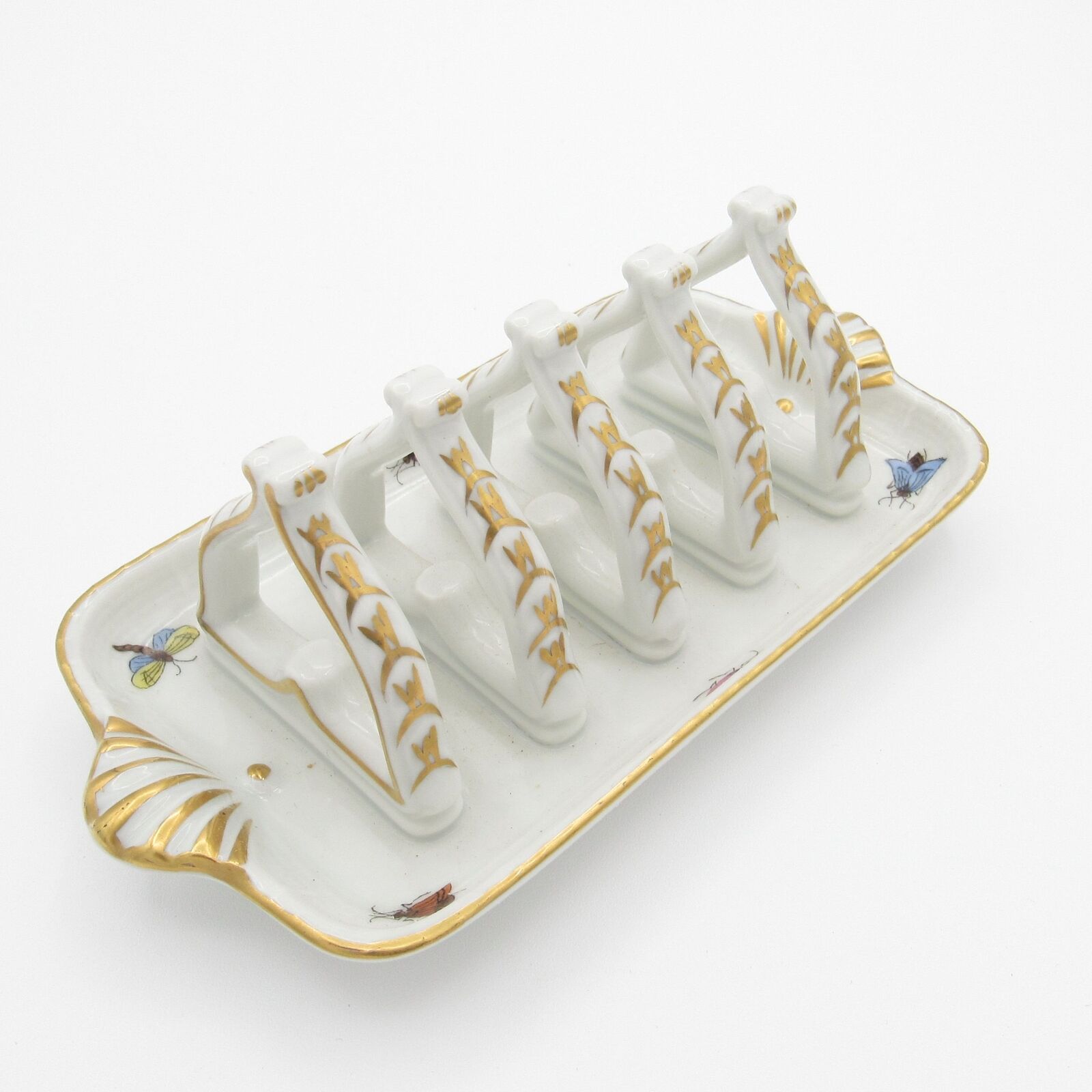 HEREND Hungary Hand Painted, Gold Accents with Bugs Toast Rack