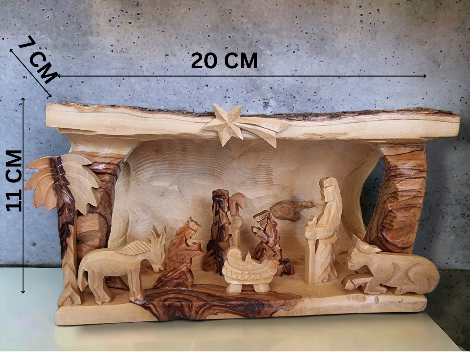 Handcrafted Olive Wood Nativity Set with Cave from the Holy Land - Bethlehem
