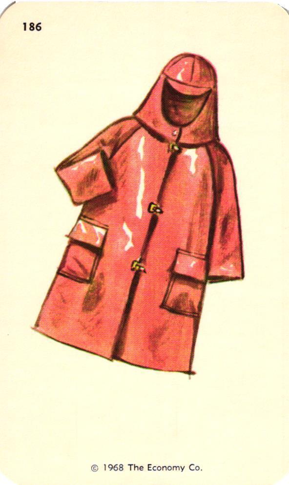 1968 Kindergarten Flash Card Raincoat #186 Economy Co. Smash Book Scrapbook