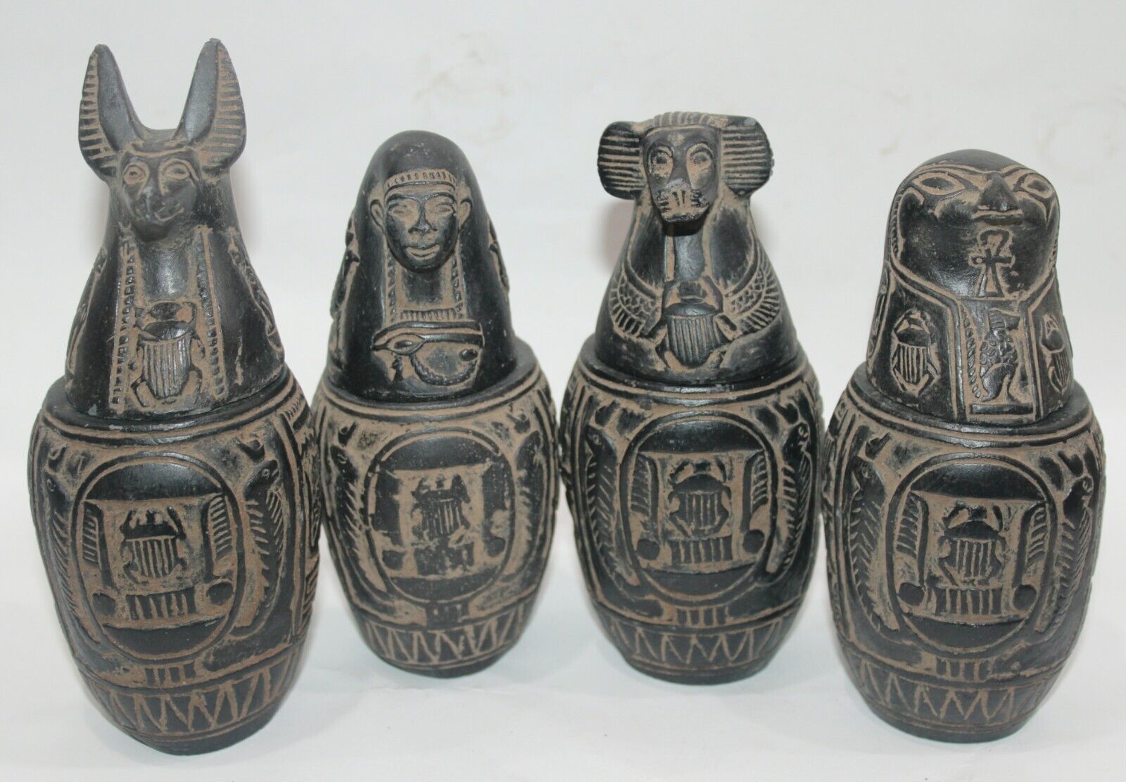 Rare Antique Ancient Egyptian 4 Canopic Jars Horus Sons Canopic Jars Old Egypt