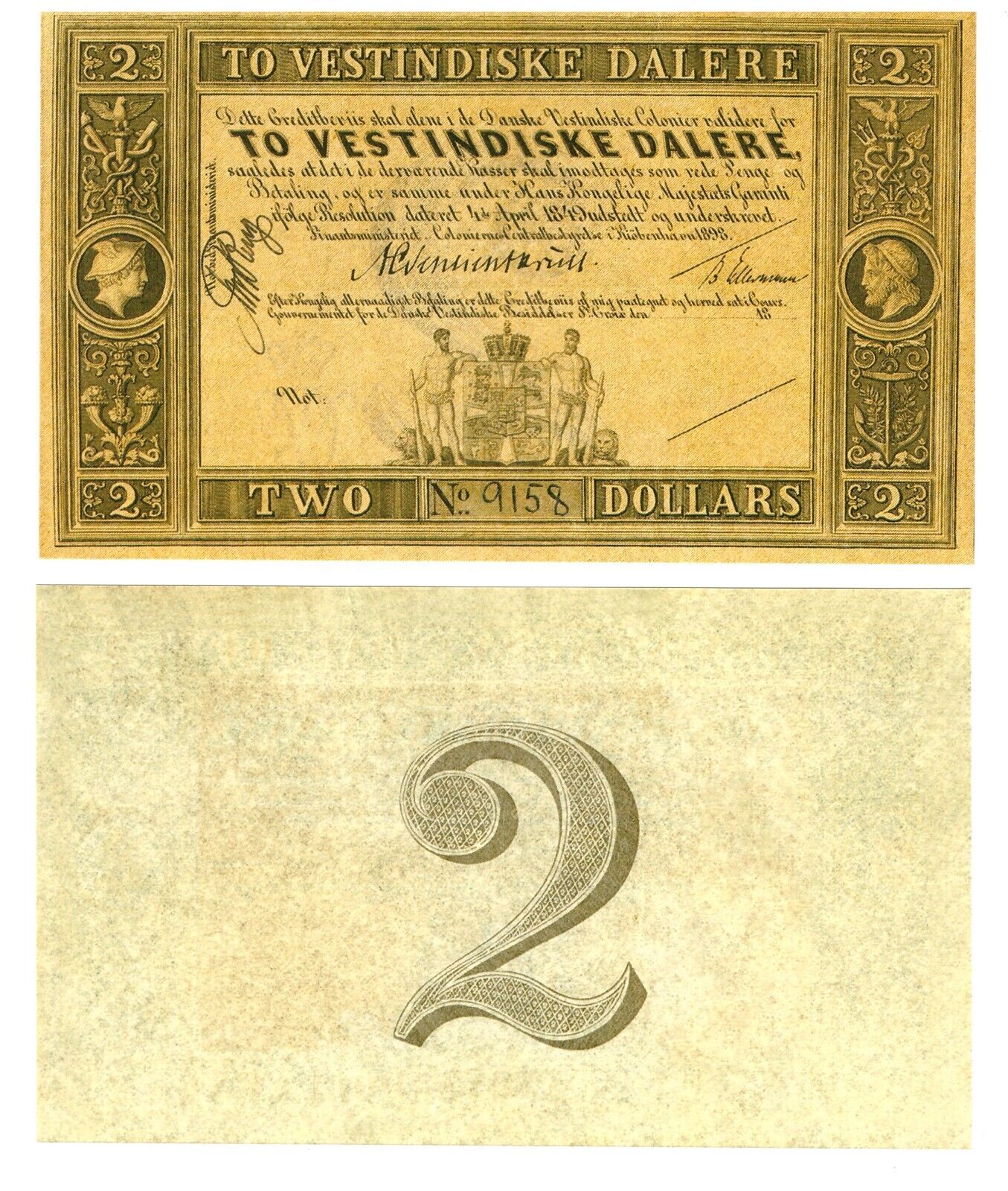 -r Reproduction - Danish West Indies 2 dollars 1849 - 1898 Pick #8   1483R