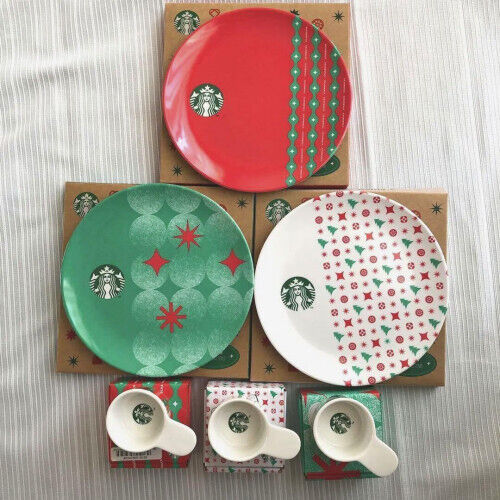 Starbucks holiday goods Plate Scoop complete set Limited Edition HTF  Red Green