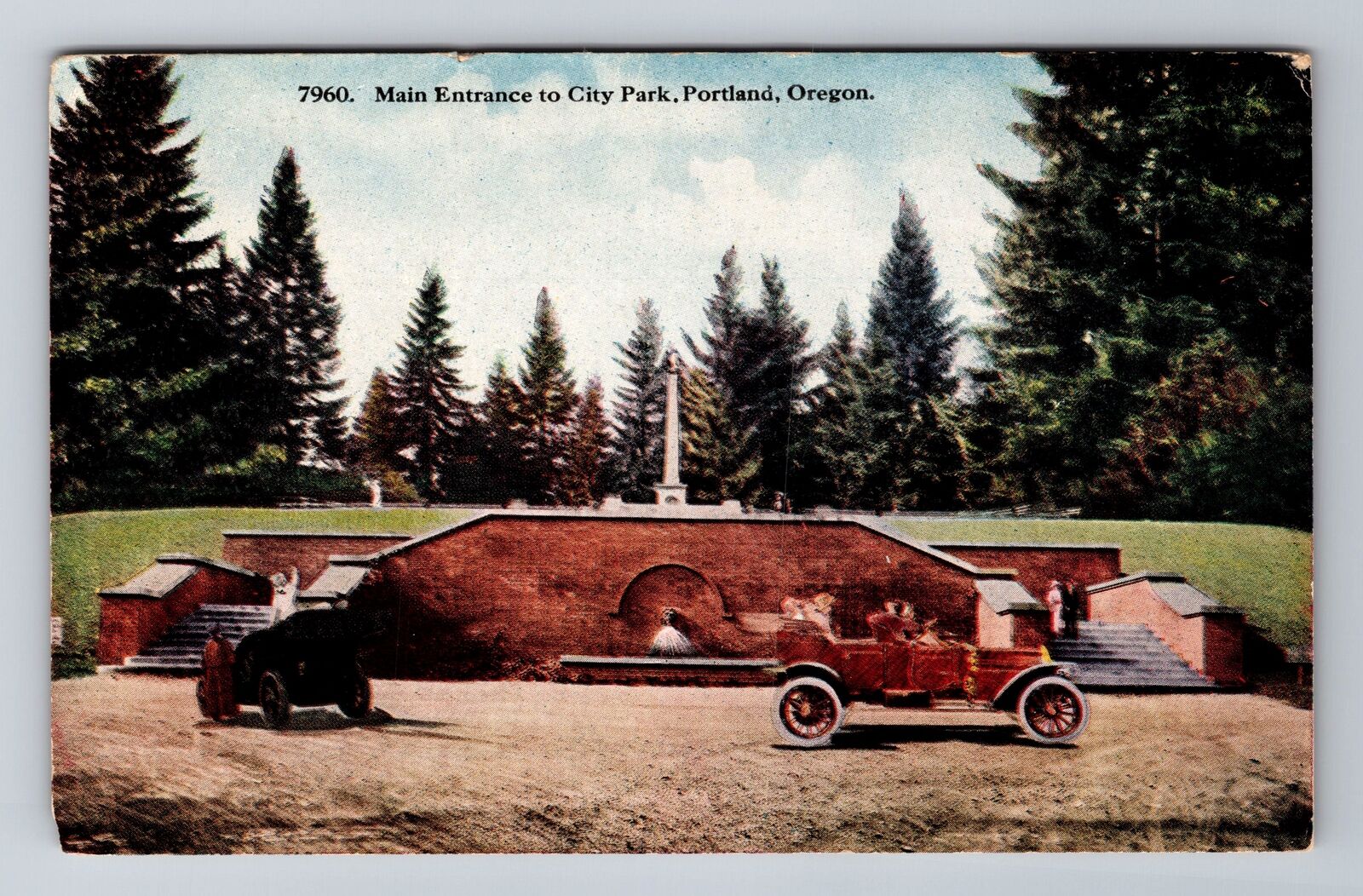 Portland OR-Oregon, Main Entrance to City Park, Antique Vintage Postcard