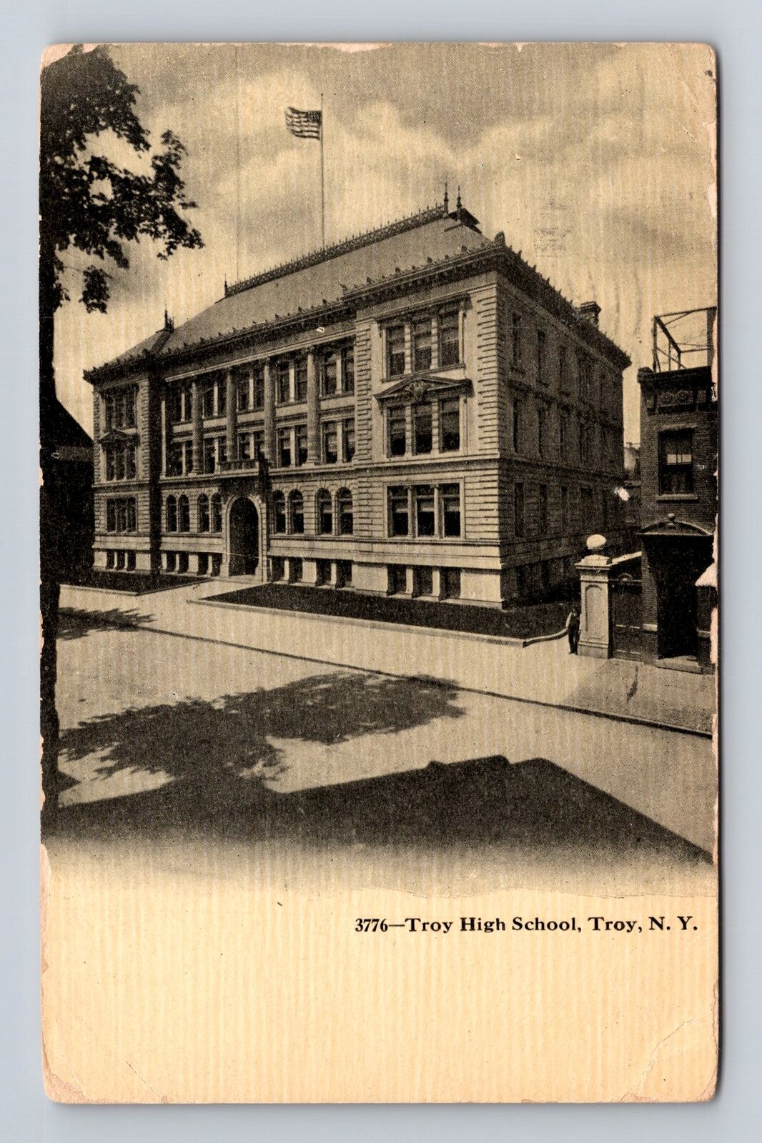 Troy NY-New York, Troy High School, Antique, Vintage c1907 Souvenir Postcard