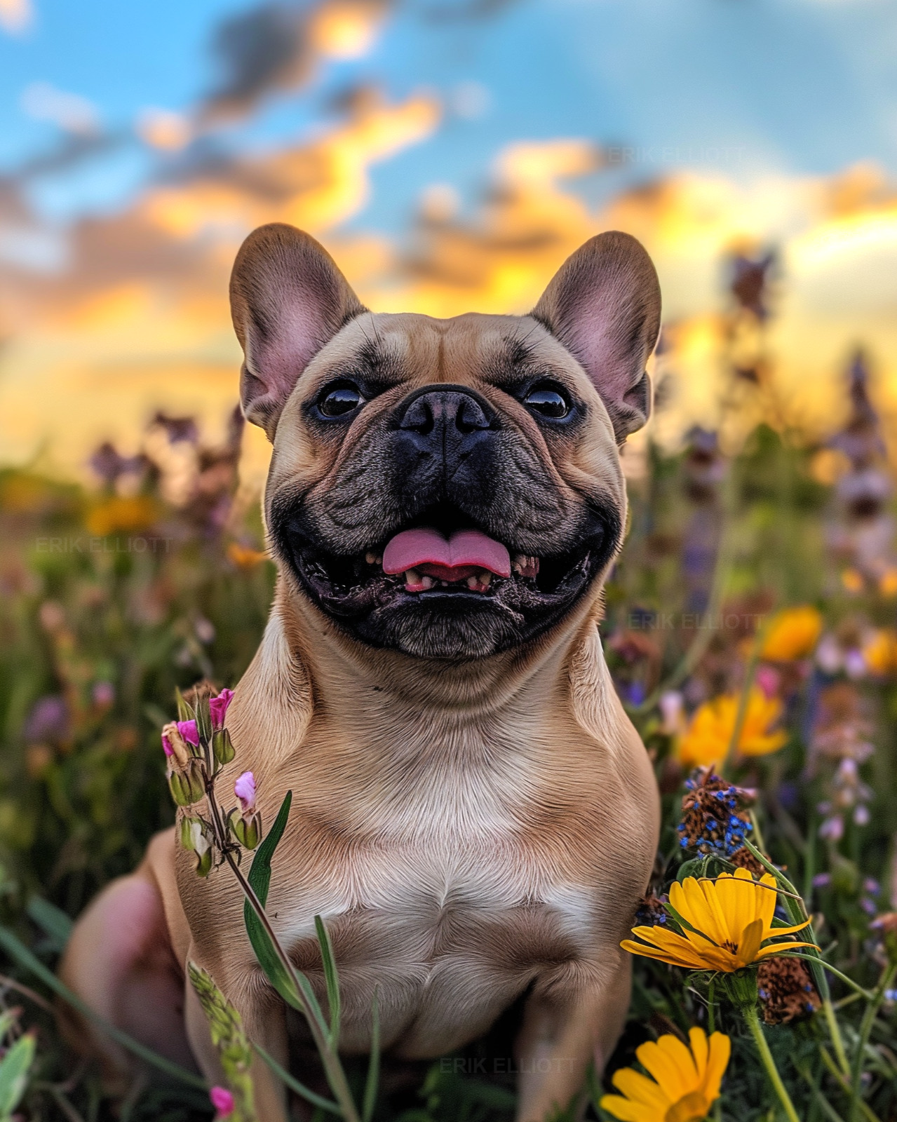 8x10 Framed Photo Artwork Print Nature Flowers French Bulldog Wall Photography