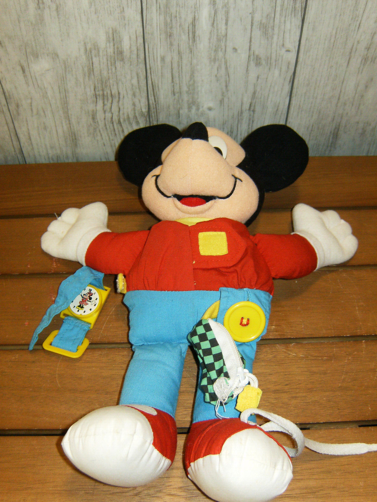 Vintage Disney Mickey Mouse Mattel Plush Educational Learn To Dress Doll