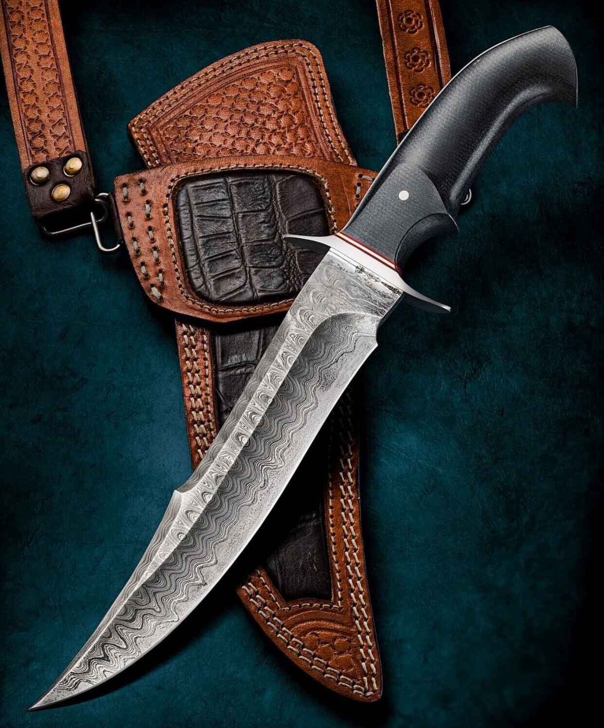 HANDMADE LOVELESS STYLE BOWIE KNIFE FORGED DAMASCUS STEEL BLACK MICARTA BY ARC