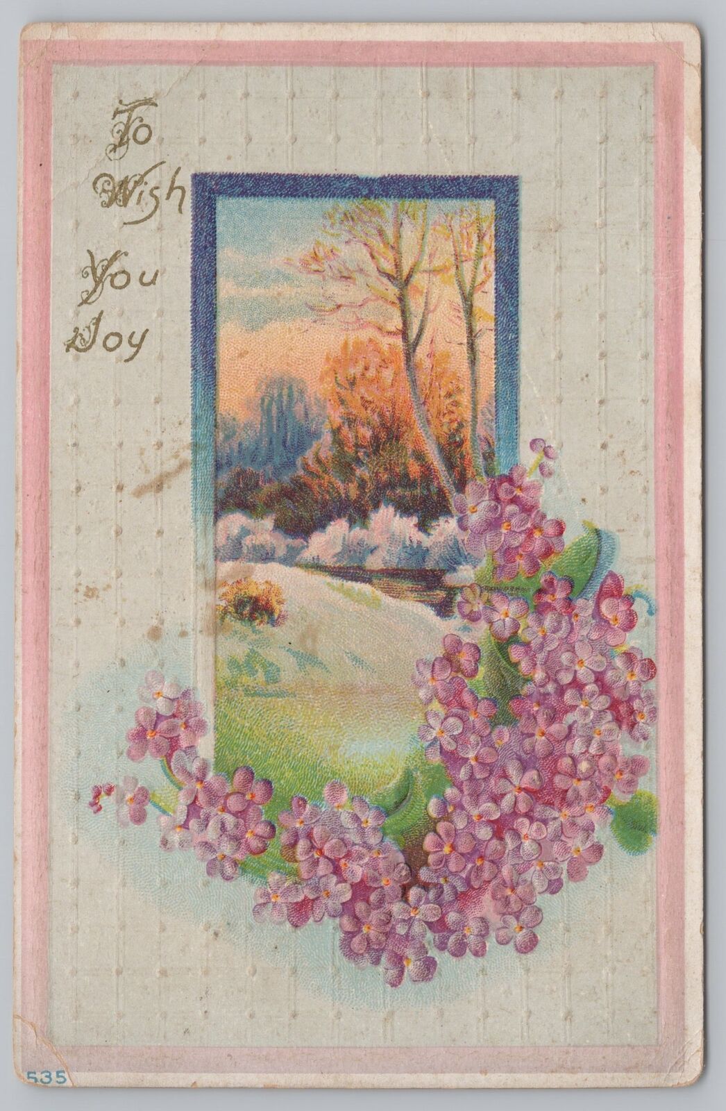 Greetings~To Wish You Joy~ Pink Flowers~Beautiful Fall Scene In Bkgd~PM 1915 PC
