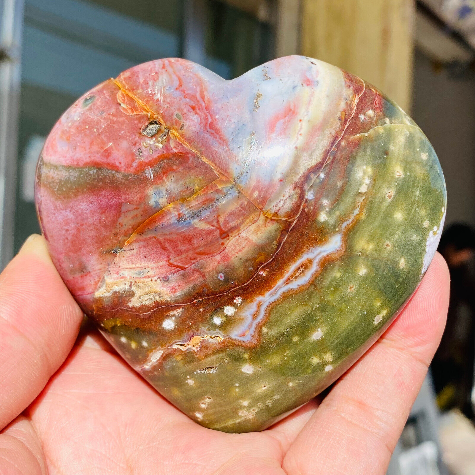 375g Natural Colourful Ocean Jasper Crystal Heart Mineral Specimen Healing