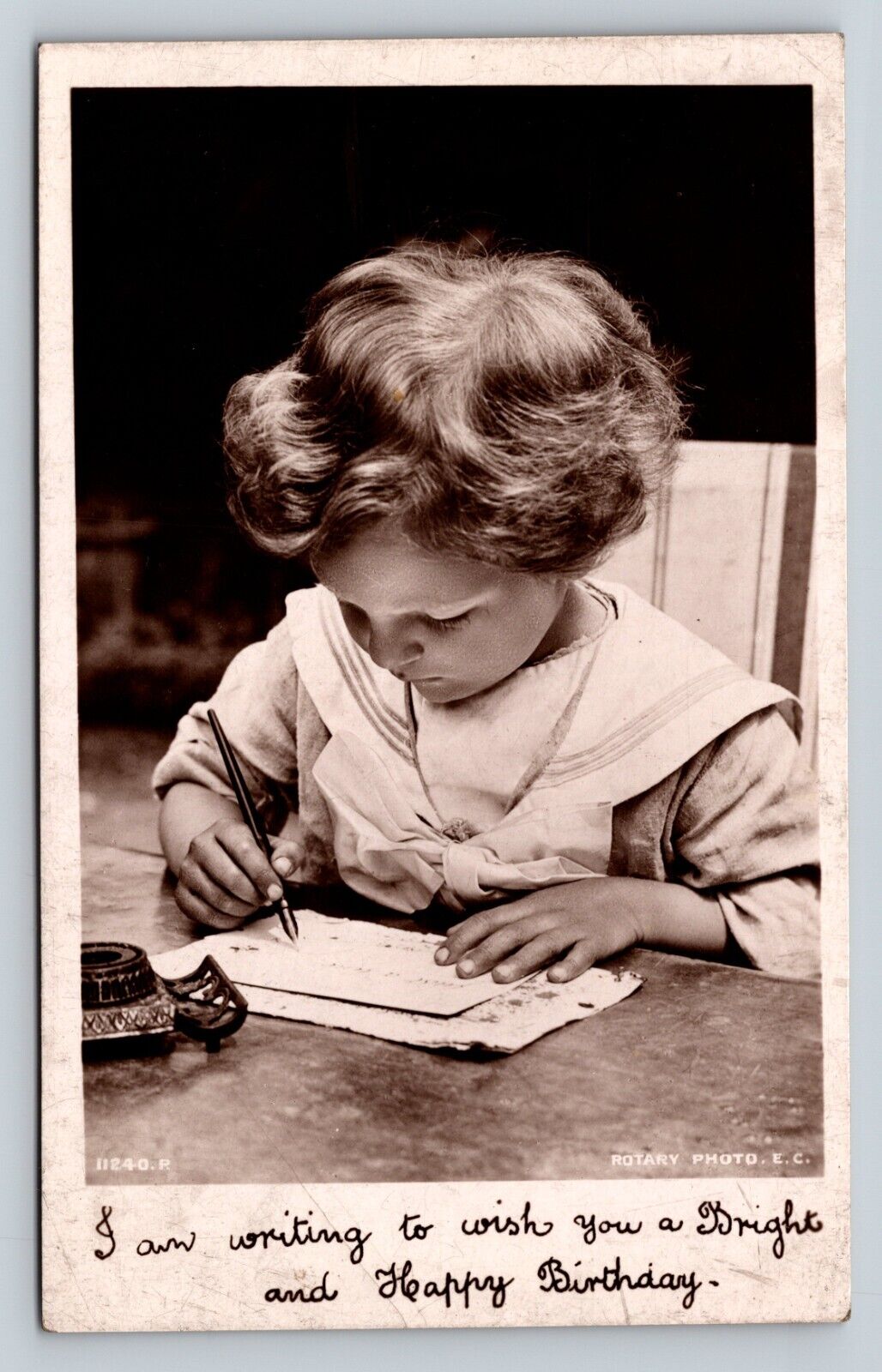 c1911 RPPC Boy Writes To Wish You A Happy Birthday Rotary Photo ANTIQUE Postcard