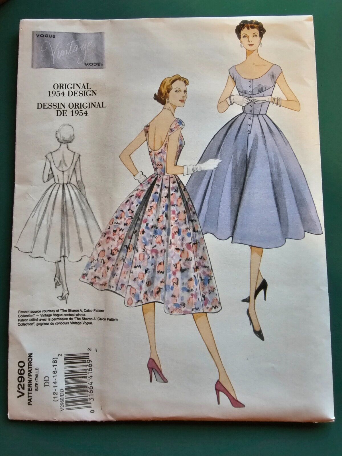 Vogue Vintage Model 1954 Dress Pattern V2960 - Sizes 12-18