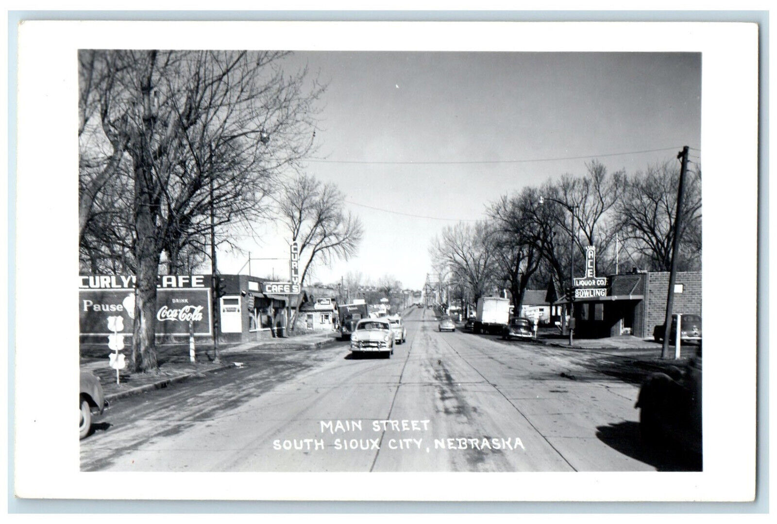c1950s Main Street South Sioux City Nebraska NE Cafe Bowling RPPC Photo Postcard
