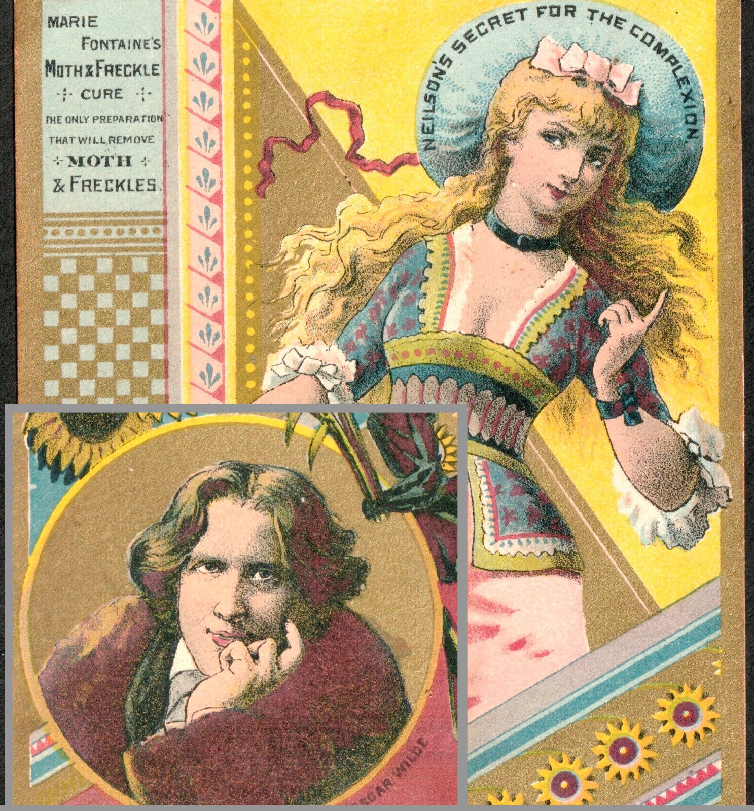 Oscar Wilde 1880's Gilbert & Sullivan Patience Freckle Cure Victorian Trade Card